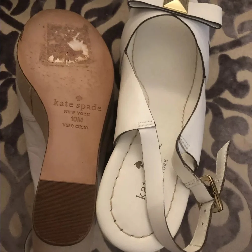 Kate Spade white leather wedge platform‎ sling back sandals Sz 10 high heels